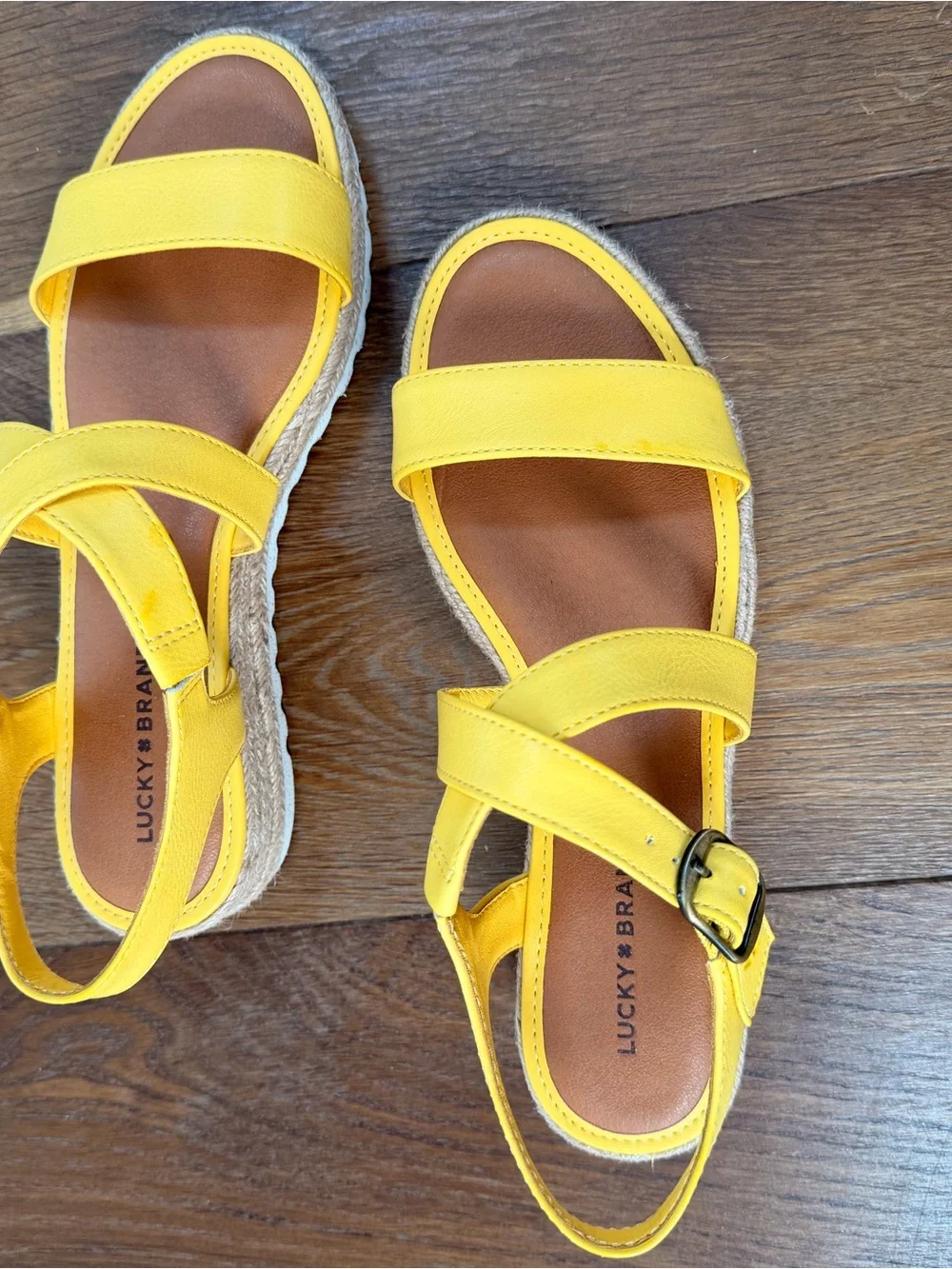 Lucky Brand Yellow Leather Espadrille Sandals